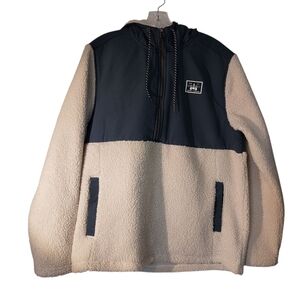 Hurley Half Zip Sherpa Anorak Hoodie Shirt Jacket M Bone And Navy EUC